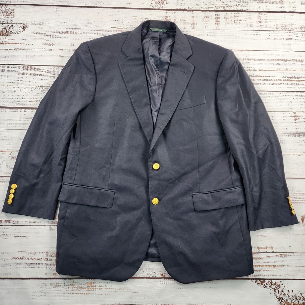 Brooks Brothers Madison Wool Blazer Men's 43S Navy Gold Buttons 2 Button USA